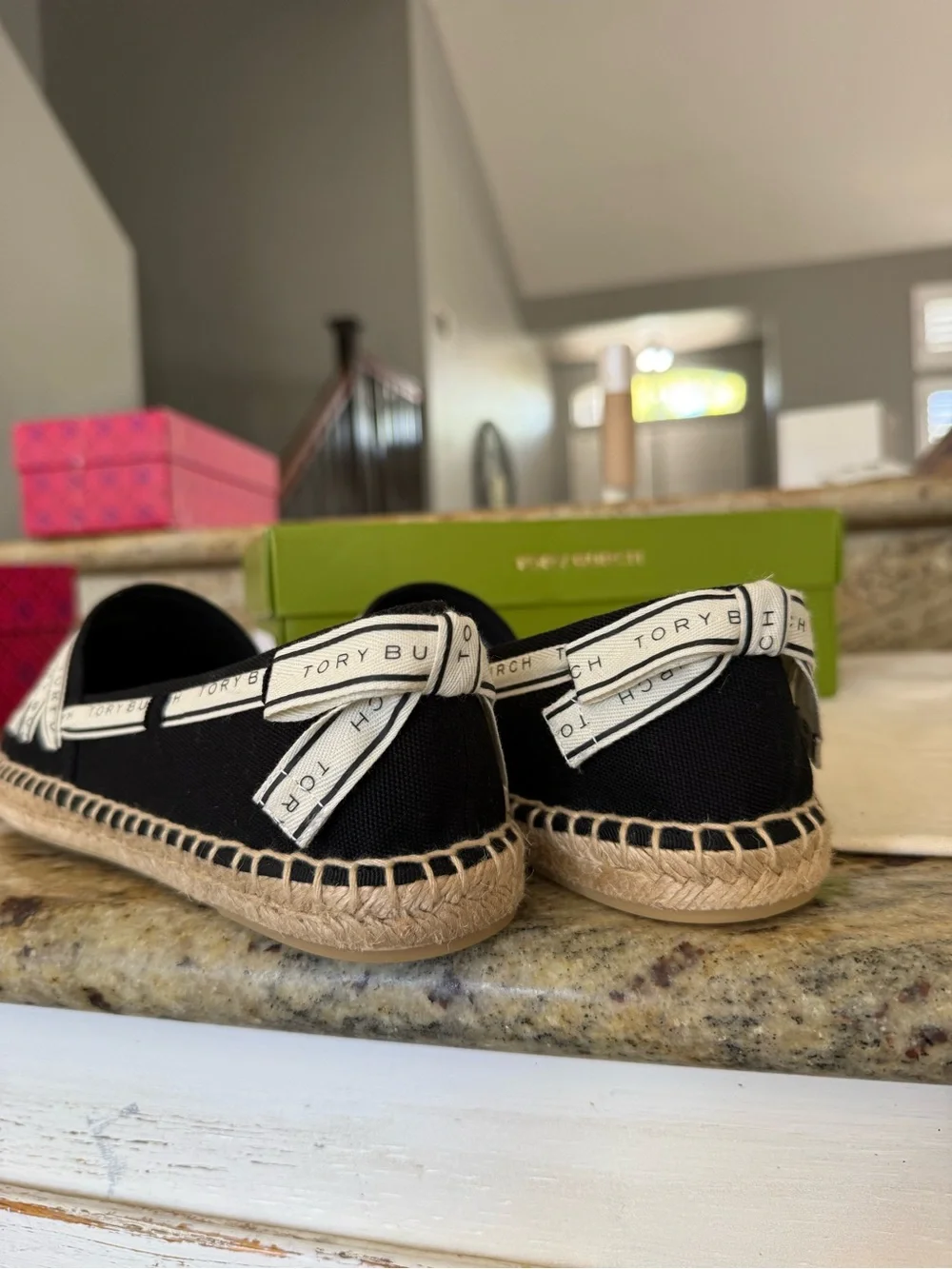 New TORY BURCH RIBBON ESPADRILLE OLONA IT - CANVAS Black/NEW CREAM